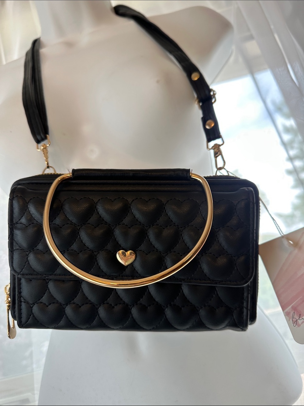 Quilted Black Crossbody Bag with Gold Accent Handle